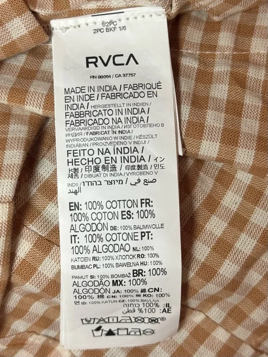 NWT RVCA Forager 100% Cotton Gingham Romper - Size L/12 - Sand/Tan White - Picture 4 of 13